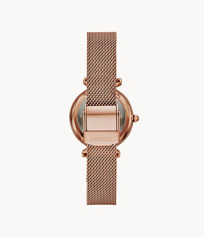 Carlie Mini Three-Hand Rose Gold-Tone | Fossil | Luby