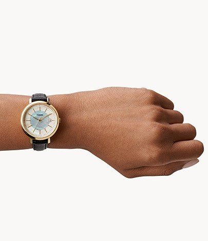 Jacqueline Solar-Powered Black Leather Watch | Fossil | Luby
