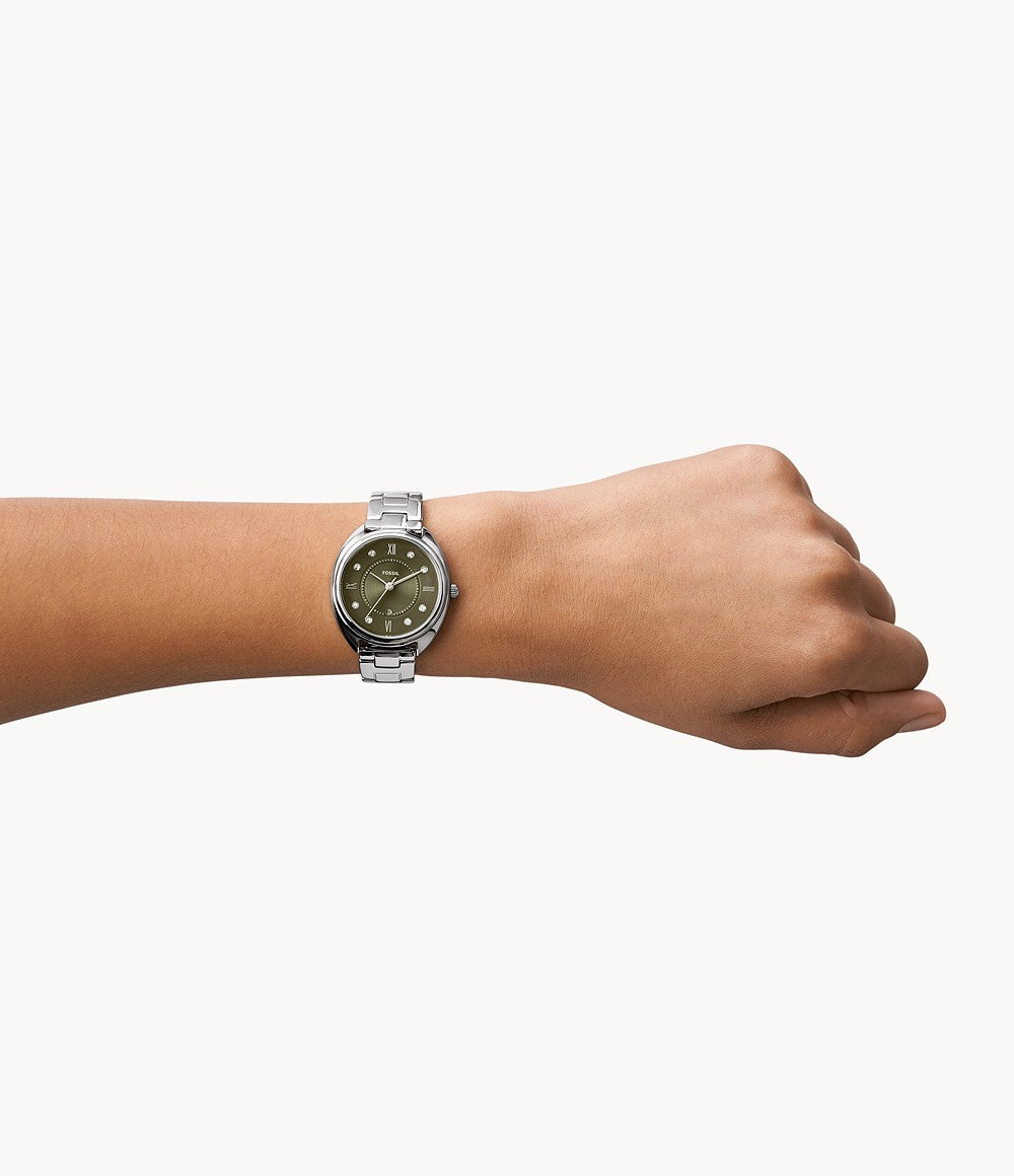 Gabby Three-Hand Date Watch (Silver-Green) | Fossil | Luby