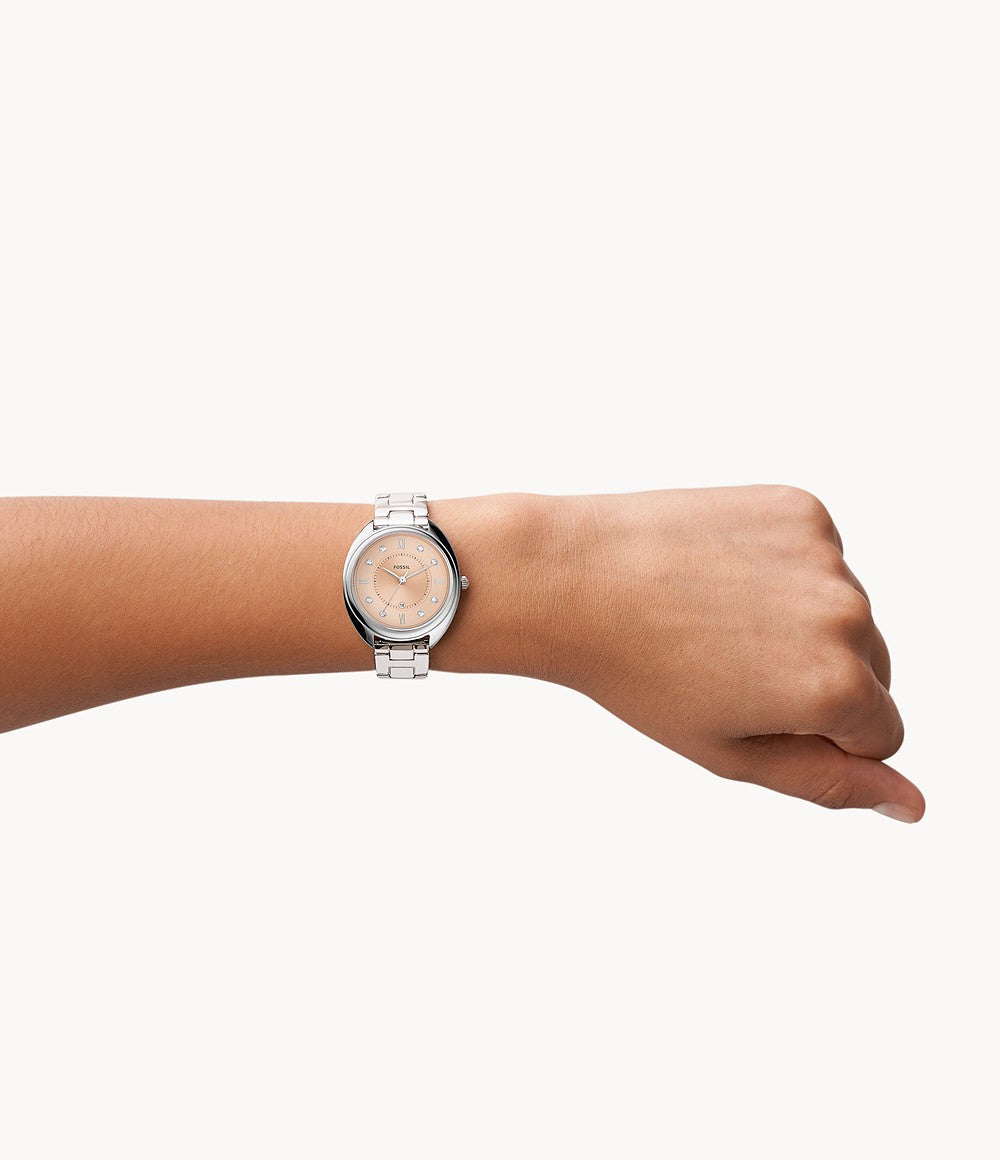 Gabby Three-Hand Date Watch (Silver-Rose) | Fossil | Luby