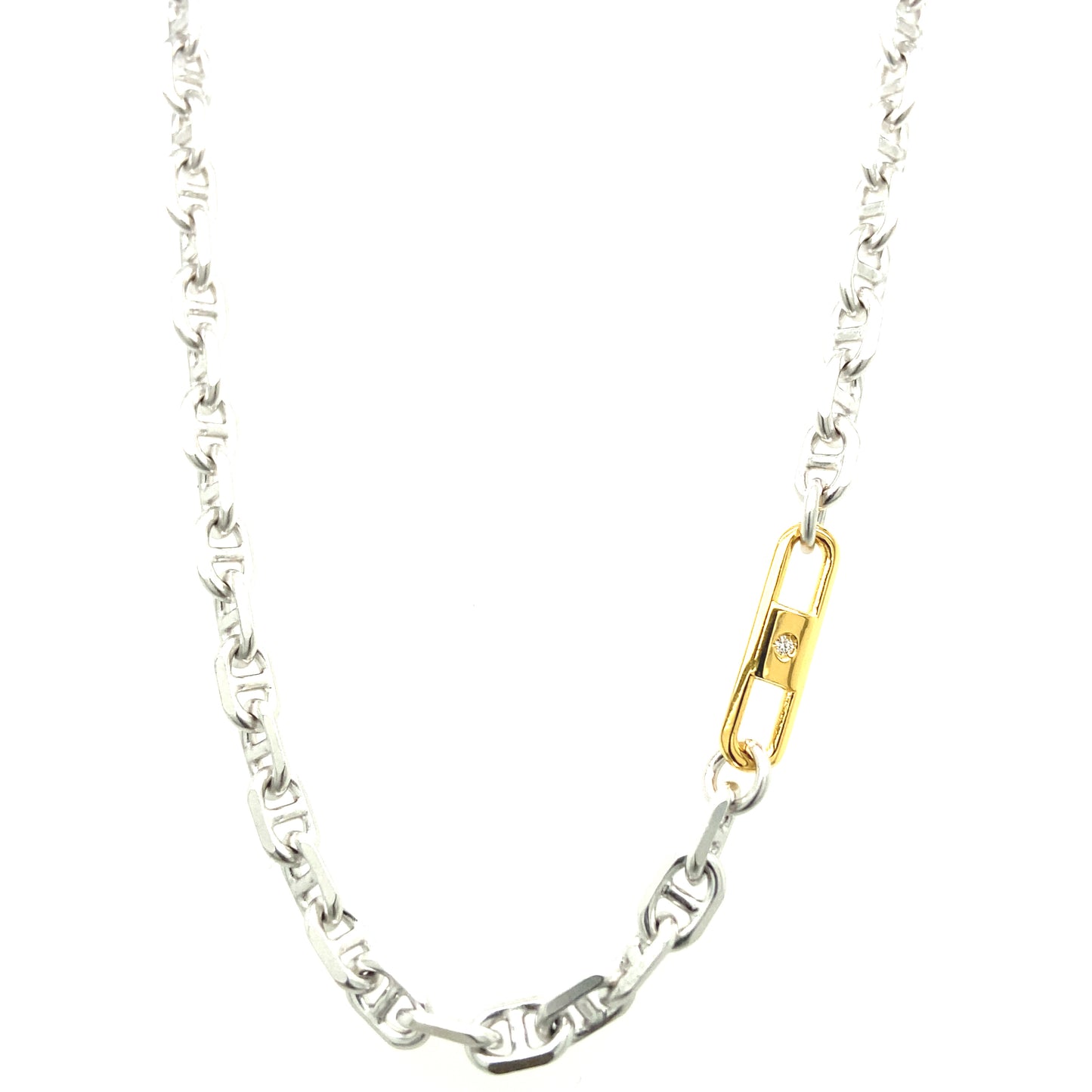 RHODIUM SILVER NECKLACE WITH YELLOW-GOLD PLATED ELEMENT | BORSARI | Luby