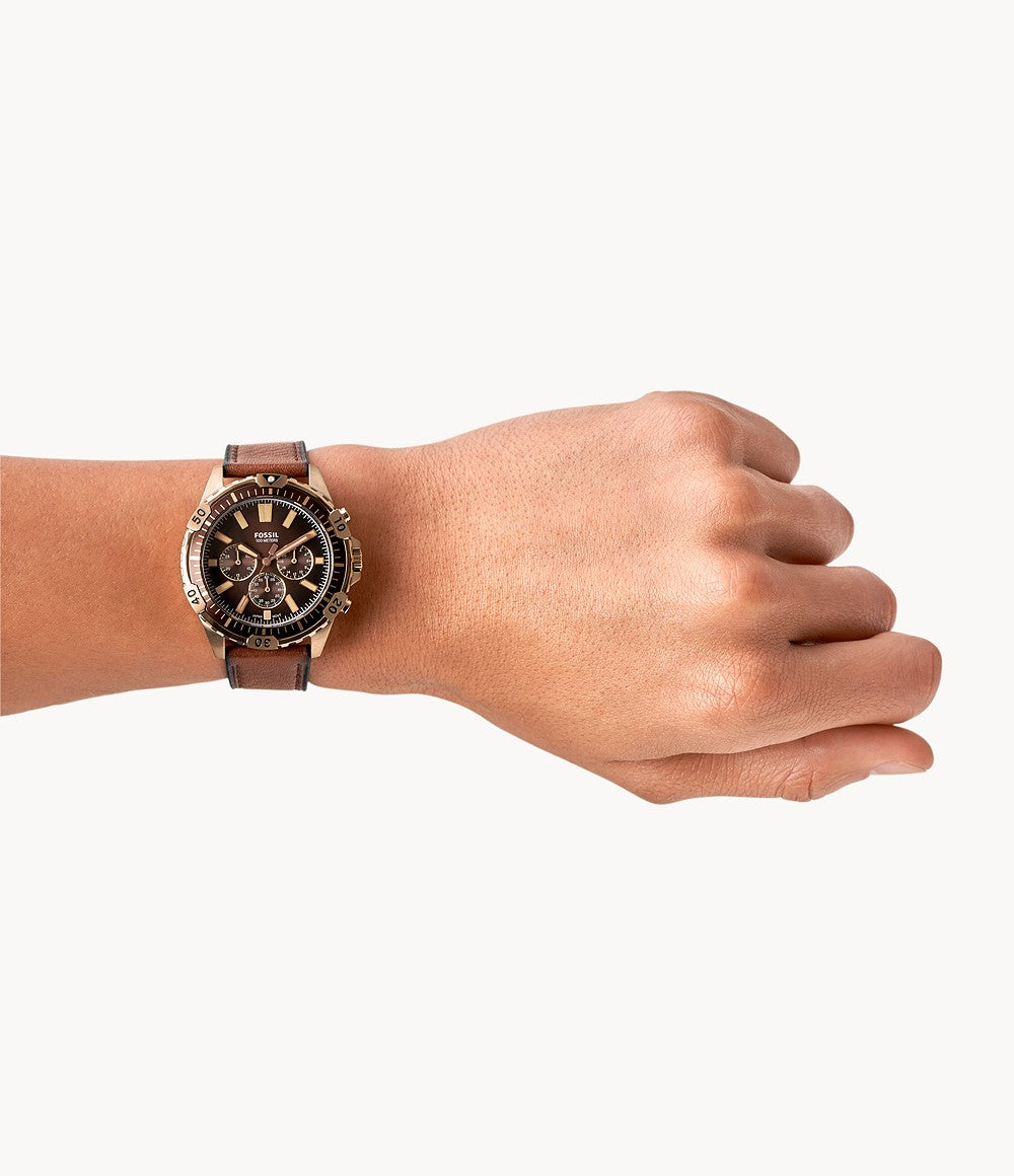 Garrett Chonograph Medium Brown Eco Leather Watch | Fossil | Luby