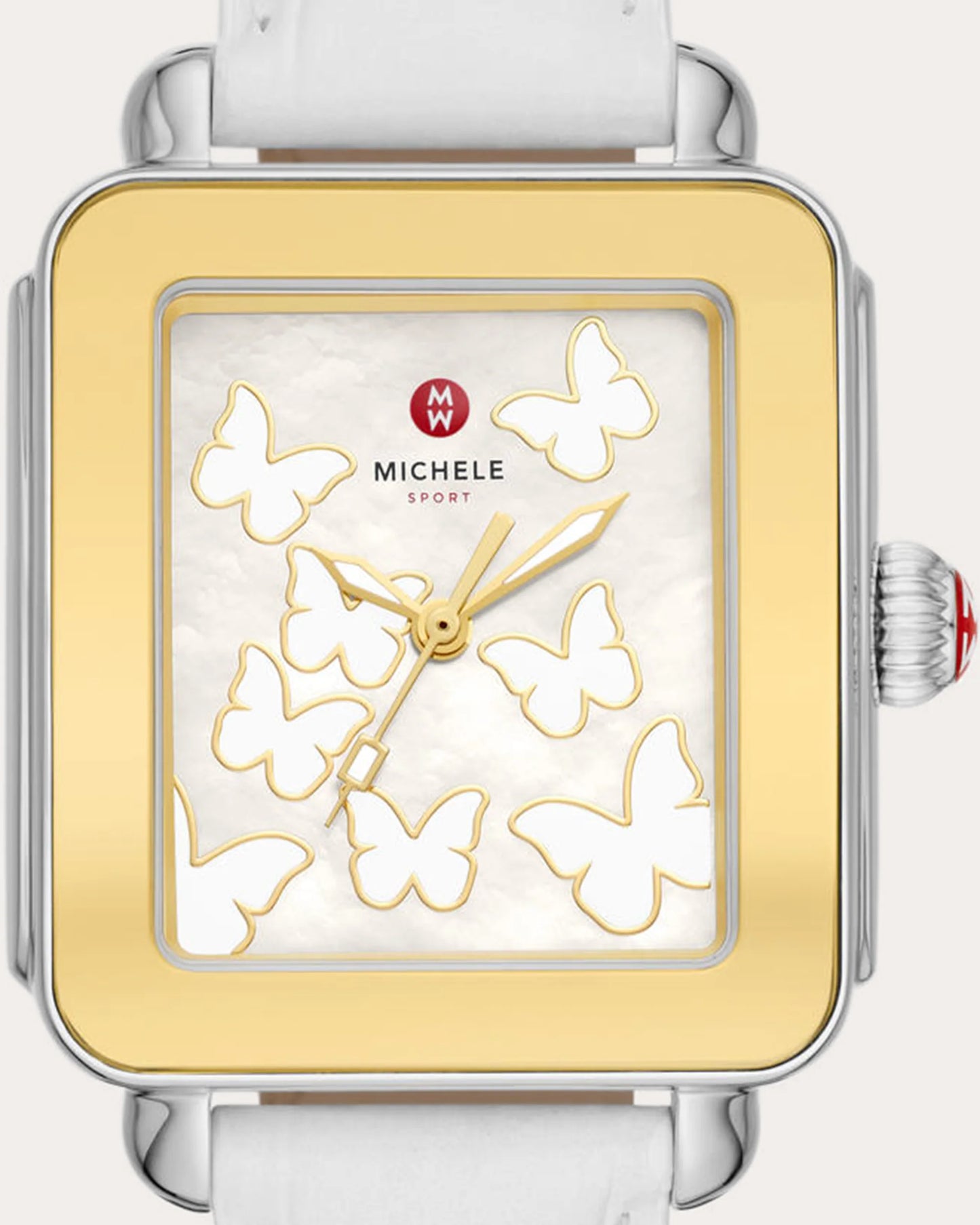 Deco Sport Butterfly Stainless White Leather Strap | Michele | Luby