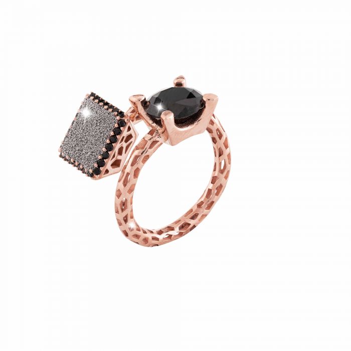 Joile Contrarie Ring in Silver with Large Black Stone and Diamond Dust Square | Rebecca | Luby