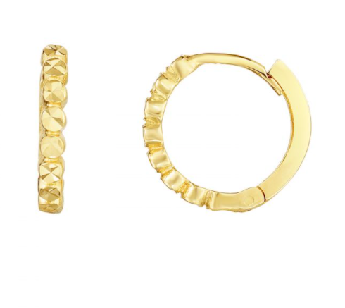 14K Gold Round Diamond Cut Huggie Earring | Luby Gold Collection | Luby