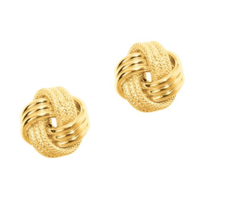 14K Gold Polished & Diamond Cut Love Knot Stud Earring | Luby Gold Collection | Luby