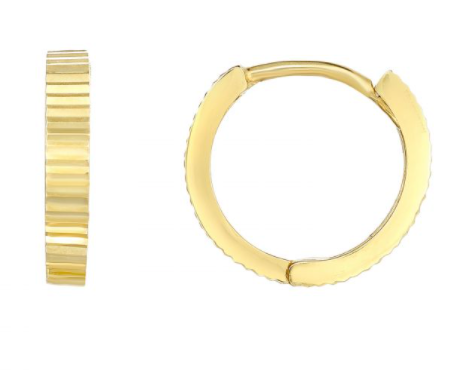 14K Gold Linear Diamond Cut Huggie Earring | Luby Gold Collection | Luby