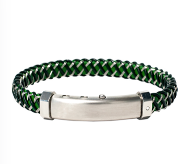 GREEN LEATHER & STEEL BRAID, STAINLESS STEEL CLASP WITH DIAMOND | BORSARI | Luby