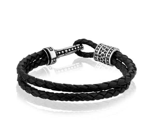 Stainless Steel Clasp Black Leather Bracelet | ARZ Steel | Luby