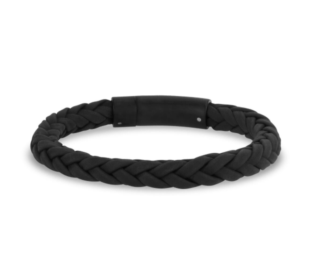 8mm Square Braided Black Leather Bracelet | ARZ Steel | Luby