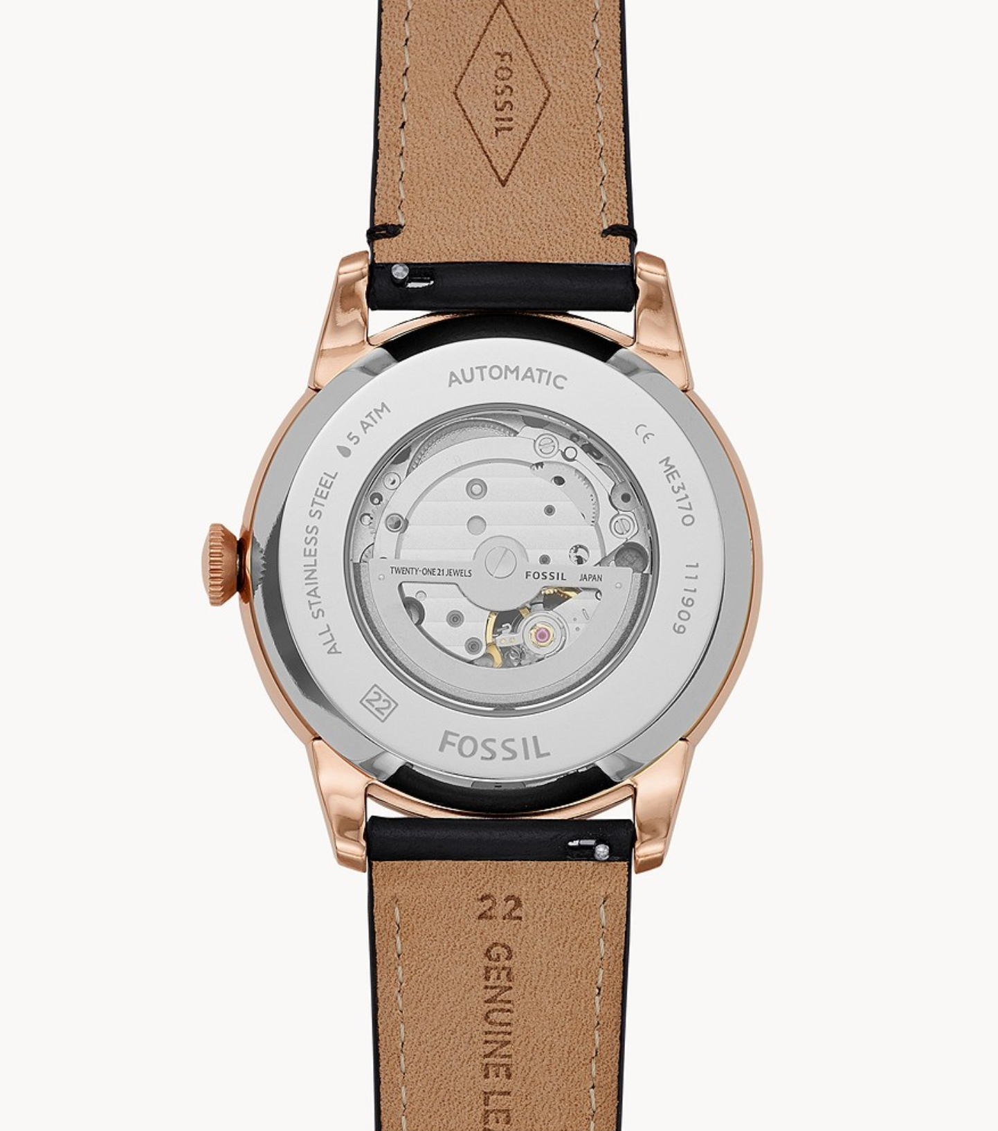 Townsman Automatic Black Leather Watch | Fossil | Luby