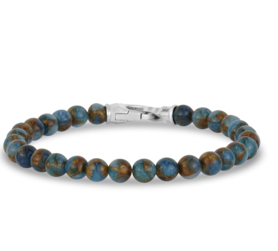 6mm Blue Brown Jade Bead Bracelet | ARZ Steel | Luby