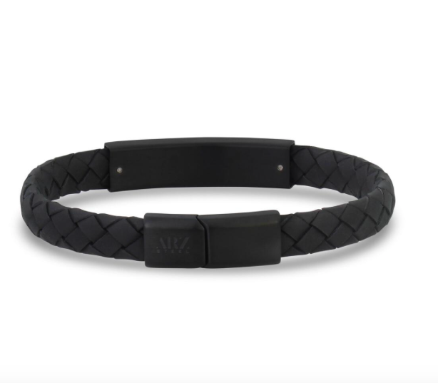 8mm Flat Black Leather Black I.D. Bracelet | ARZ Steel | Luby