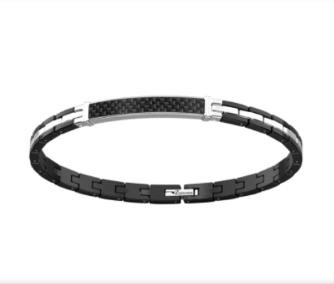Rectangle Two Tone Black Carbon Silver Bracelet | Zancan | Luby