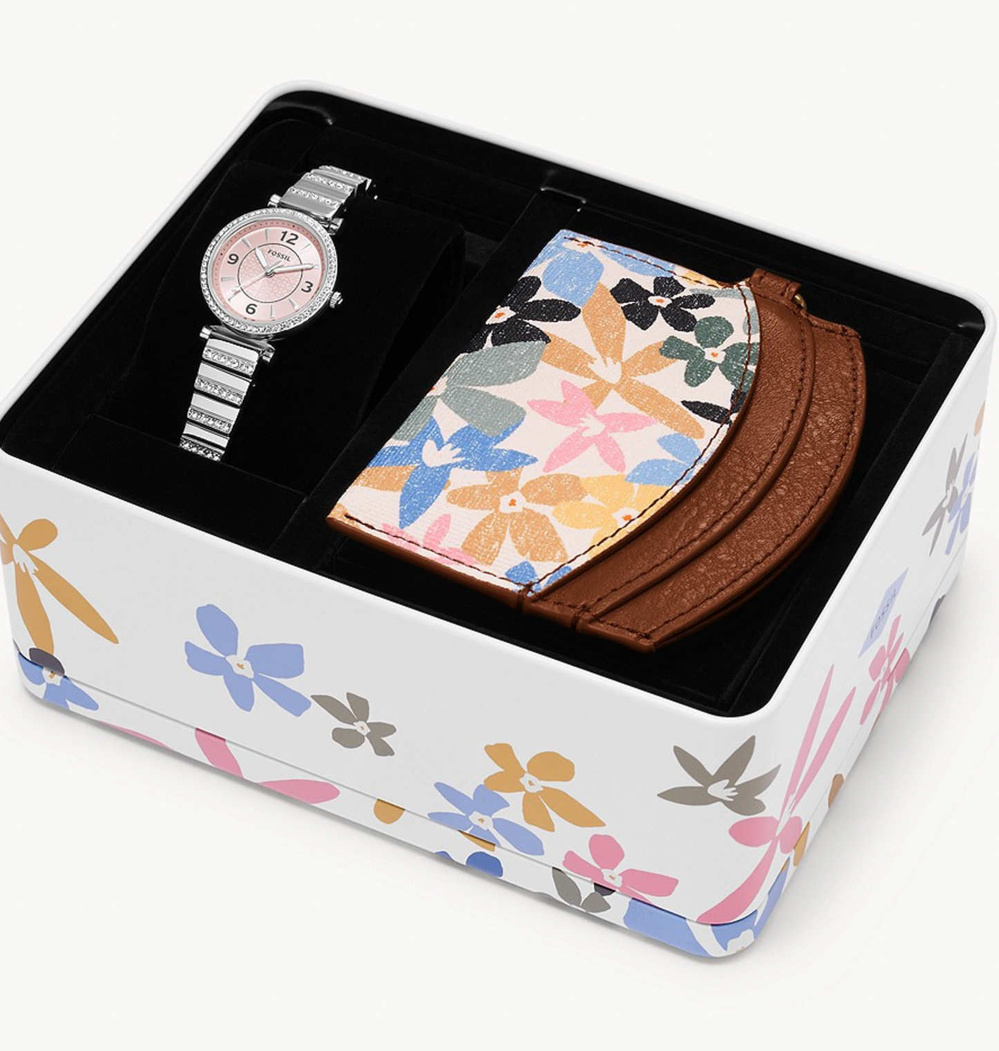 Carlie Three-Hand Stainless Steel Watch and Card Case Box Set | Fossil | Luby