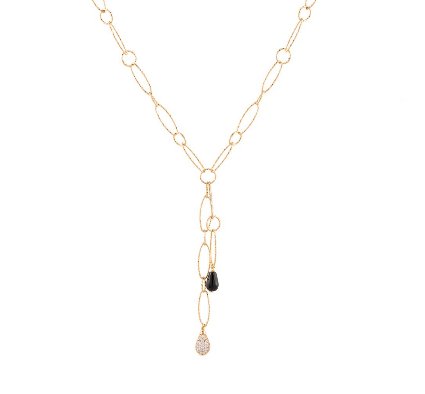 Tulip Two Teardrop Black and Stones Necklace | Rebecca | Luby