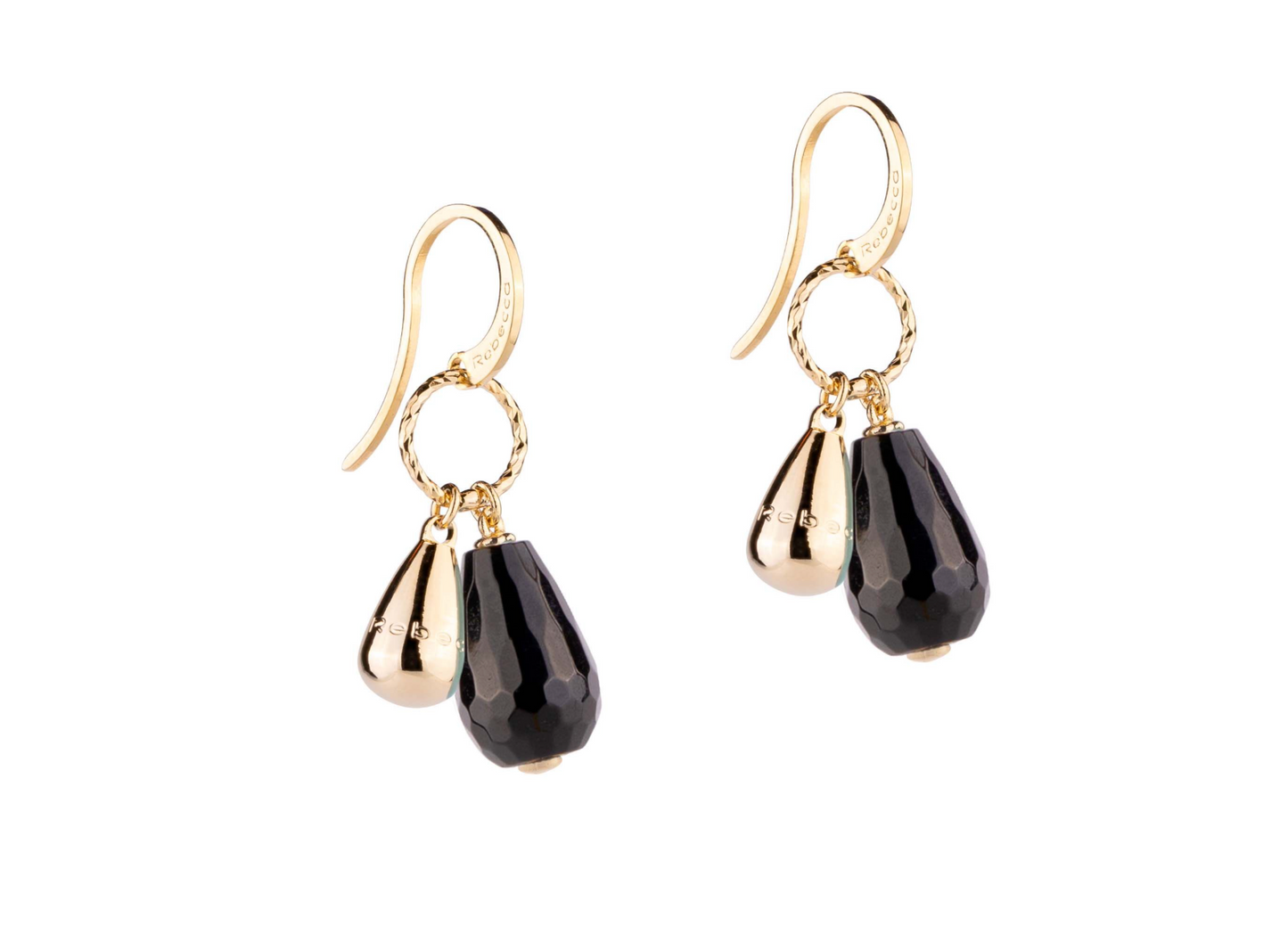 Tulipe Two Stones Black/ Gold Earring | Rebecca | Luby