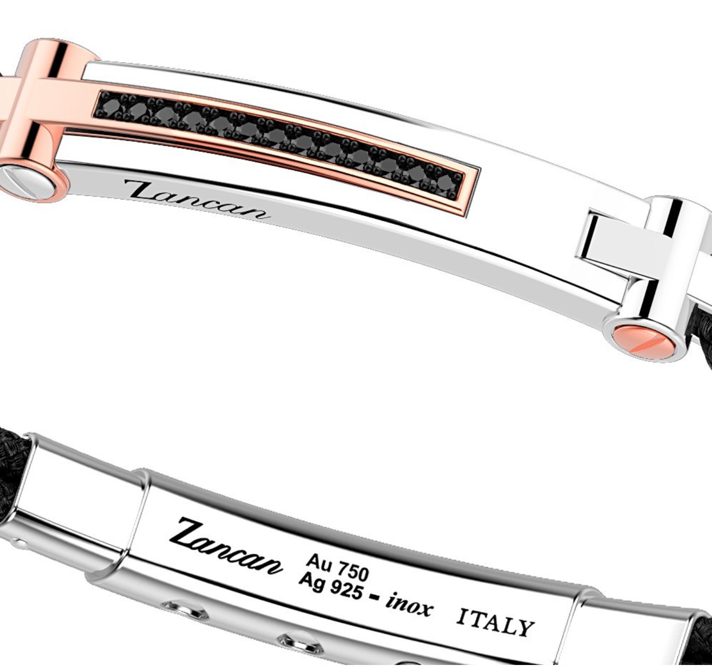 Zancan silver bracelet with 18K gold inserts, stones and kevlar. | Zancan | Luby