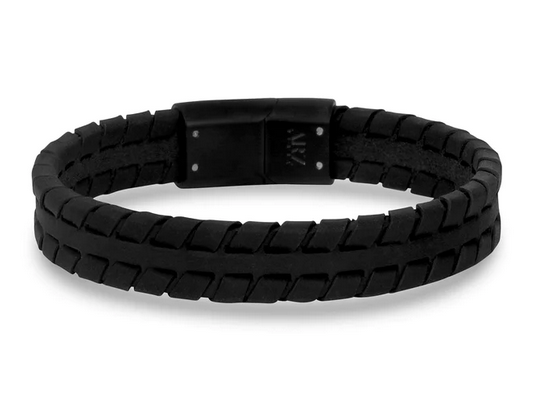 Black Tire Track Leather Bracelet | ARZ Steel | Luby