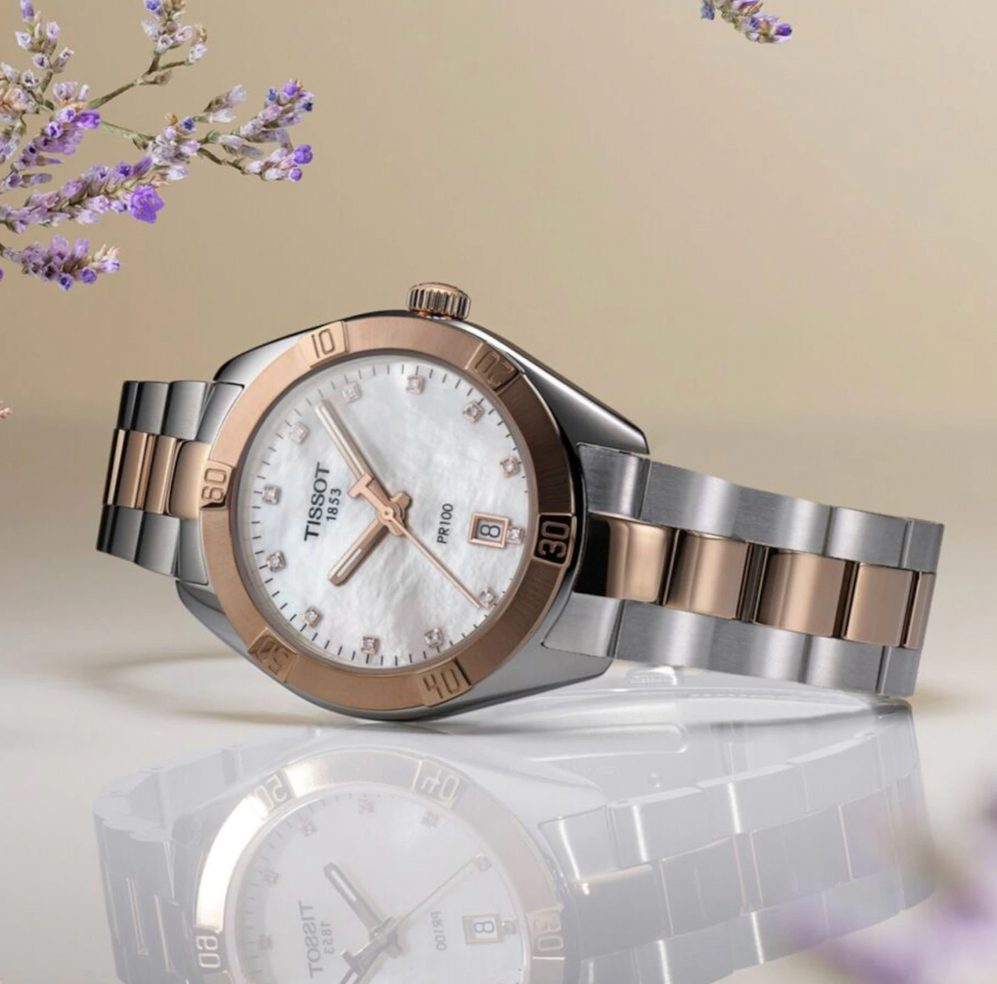 PR 100 Sport Chic Silver-Rose Gold Mother of Pearl | Tissot | Luby