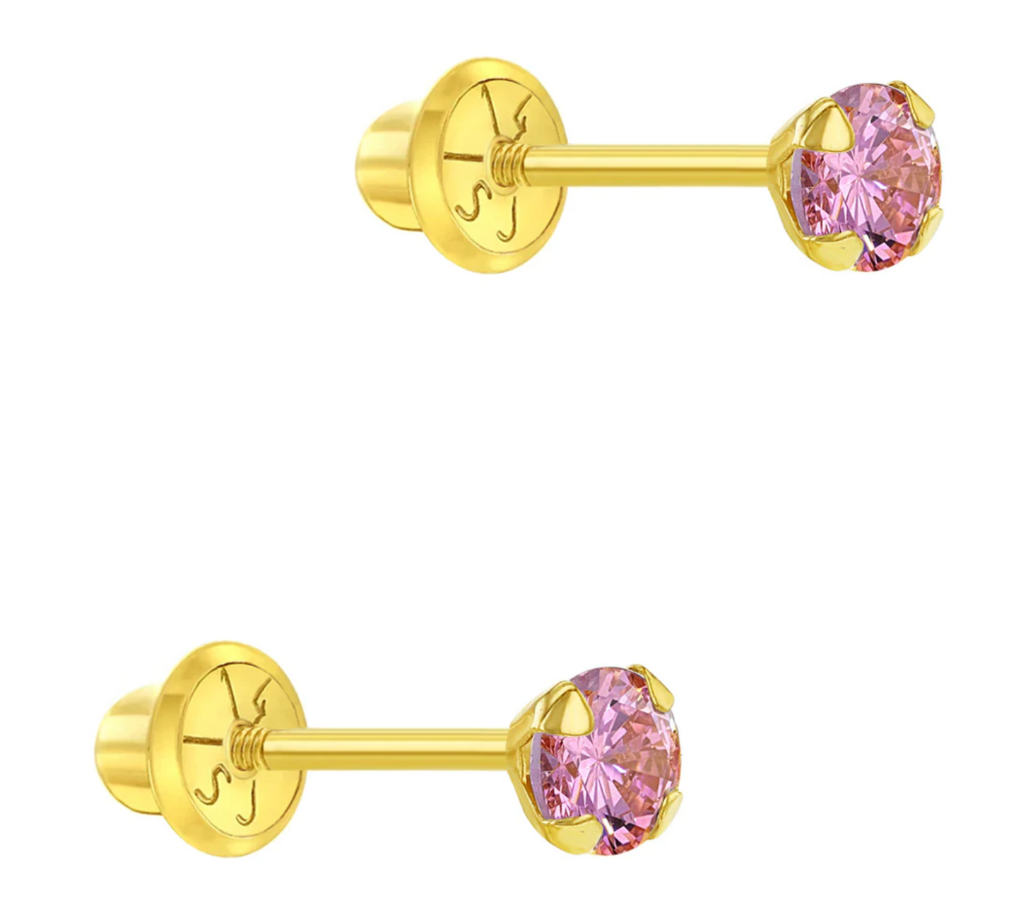 14k Flush CZ Solitaire Toddler Earrings | Children Collection | Luby