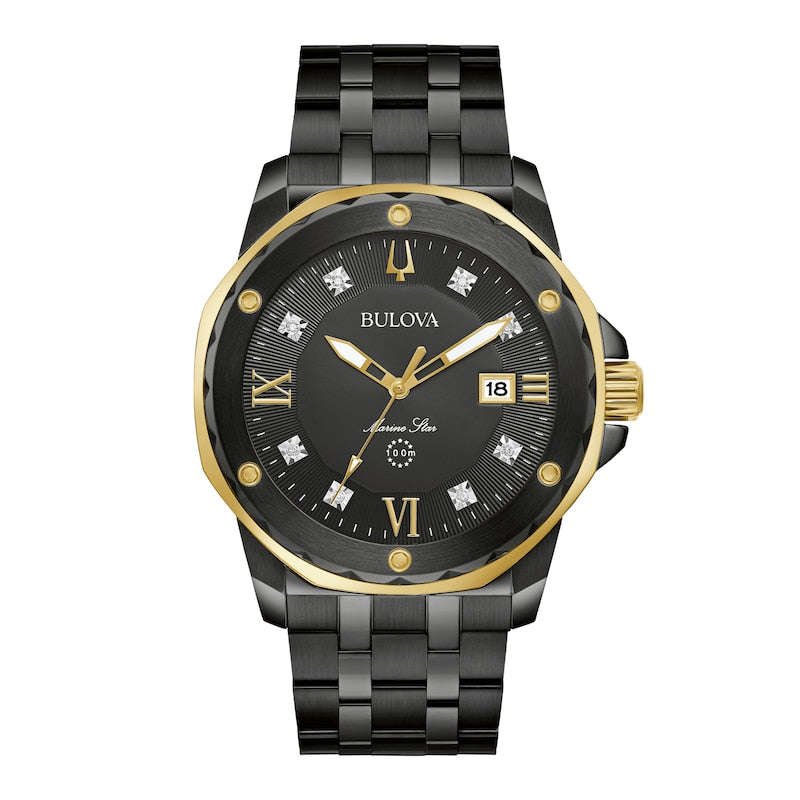Bulova Marine Star Mens Diamond Accent Black Stainless Steel Bracelet Watch 98d176 | Bulova | Luby