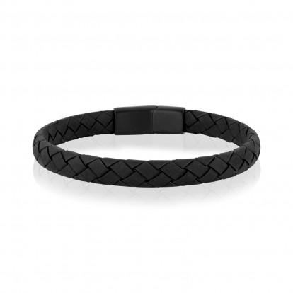Flat Black Leather Black Clasp Bracelet | ARZ Steel | Luby