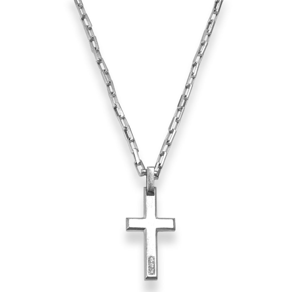 Silver Necklace With Silver Matte Rhodium Cross | BORSARI | Luby