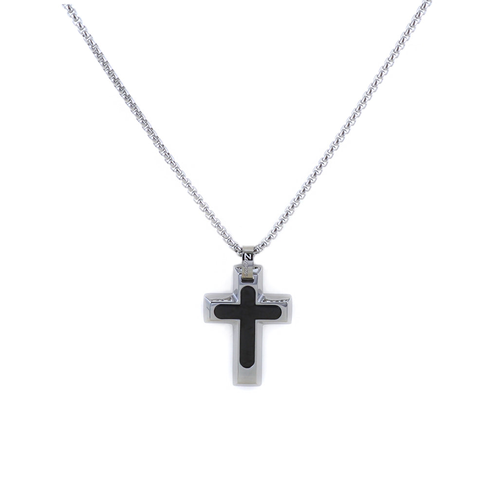 Zancan Stainless Steel Cross with Black Ceramic Pendant | Zancan | Luby