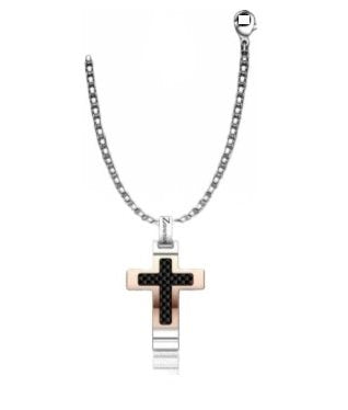 Zancan Stainless Steel Necklace with Rose Gold Cross Pendant | Zancan | Luby