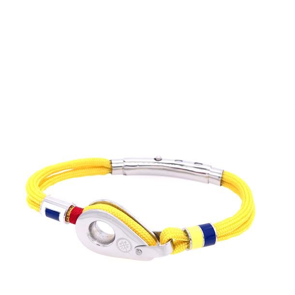 Yellow Double Cord with Silver Pulley and Nautical Flags Charms Bracelet (Yellow/Silver) | Seaknots | Luby