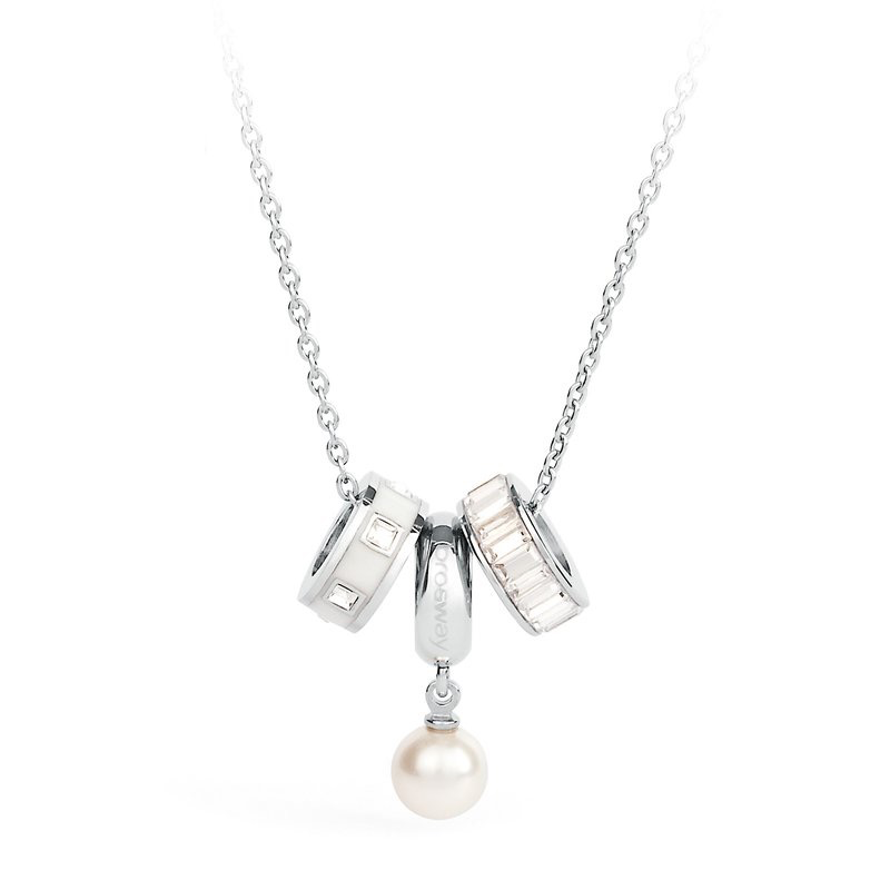 Très Jolie Pearl and Crystals Steel Pendant Necklace (Silver) | Brosway Italia | Luby