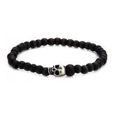 Stainless Steel Skull and Carbon Graphite Beads Bracelet | Inox | Luby