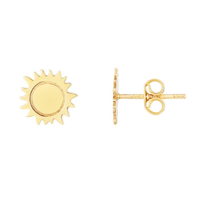 14K Gold Polished Sun Stud Earring | Luby Gold Collection | Luby