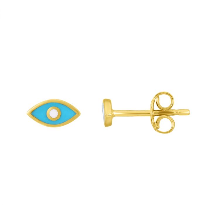 14K Gold Evil Eye Blue Enamel Stud Earring | Luby Gold Collection | Luby