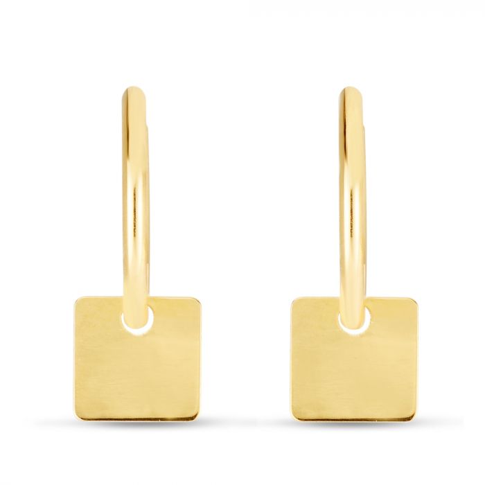 14K Dangle Square Huggie Earring | Luby Gold Collection | Luby