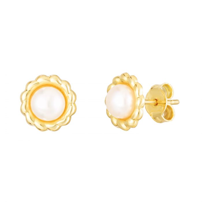14K Gold Pearl Flower Stud | Luby Gold Collection | Luby