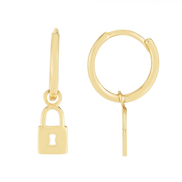 14K Dangle Lock Huggies | Luby Gold Collection | Luby