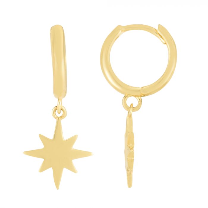 14K Dangle Star Huggies | Luby Gold Collection | Luby