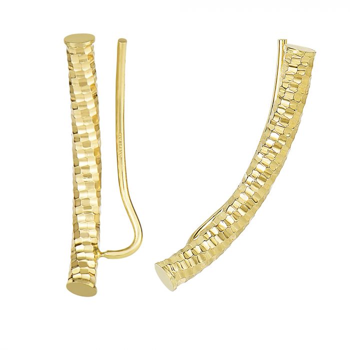 14K Gold Diamond Cut Tube Ear Climber | Luby Gold Collection | Luby