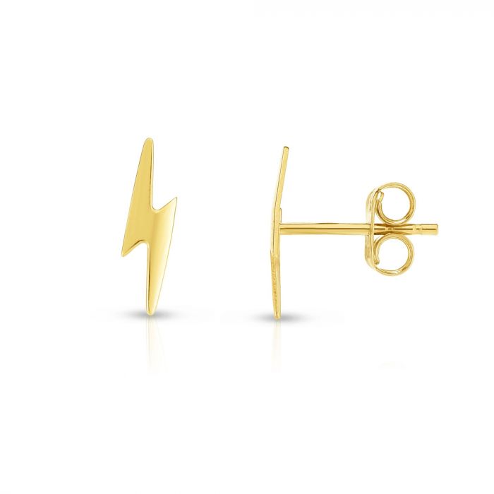 14K Gold Polished Lightening Bolt Stud Earring | Luby Gold Collection | Luby