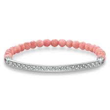 Zig Zag Bamboo Coral Stones and CZ Crystals Bracelet (Silver/Pink) | Thomas Sabo | Luby