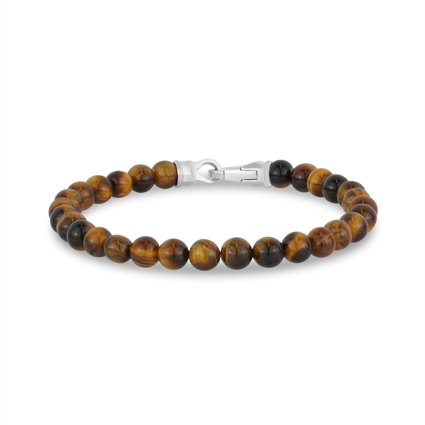 6MM Brown Tiger Eye Bead Bracelet | ARZ Steel | Luby
