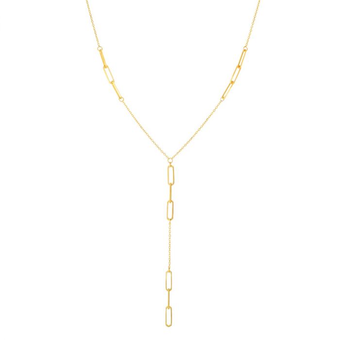 14K Gold Paperclip Lariat Necklace | Luby Gold Collection | Luby