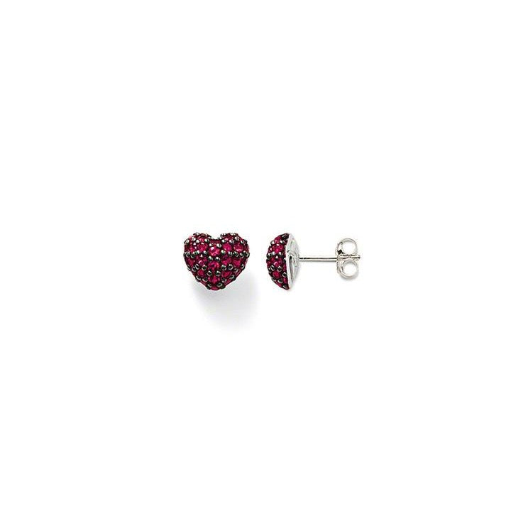 Garnet Pavé Heart Stud Earrings (Silver/Red) | Thomas Sabo | Luby