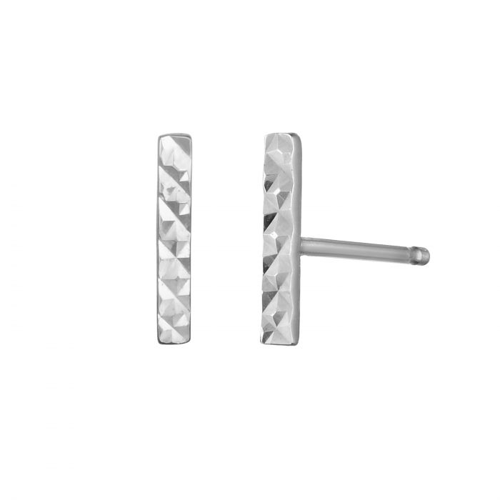 14K Gold Diamond Cut Bar Stud Earring | Luby Gold Collection | Luby
