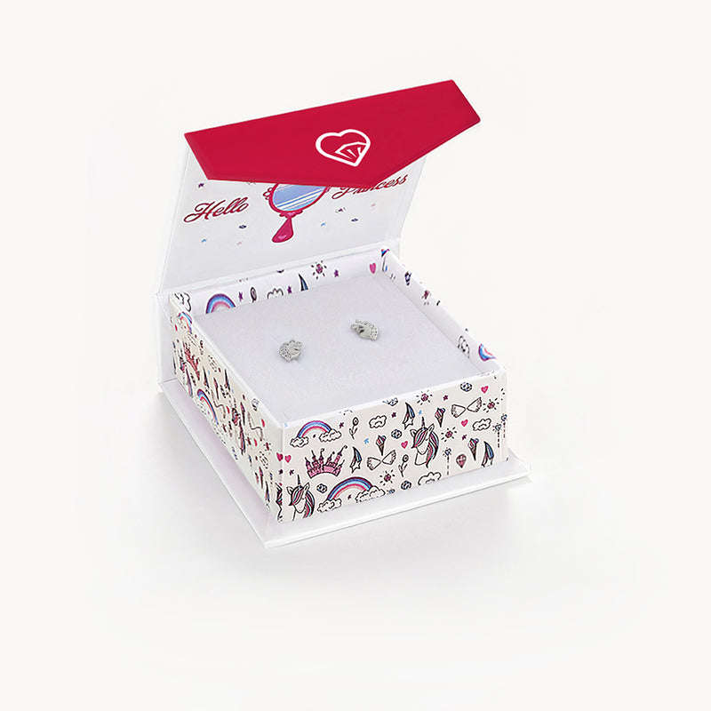 CZ Unicorn Kids / Children's / Girls Earrings Safety Screw Back - 14K White Gold | Children Collection | Luby