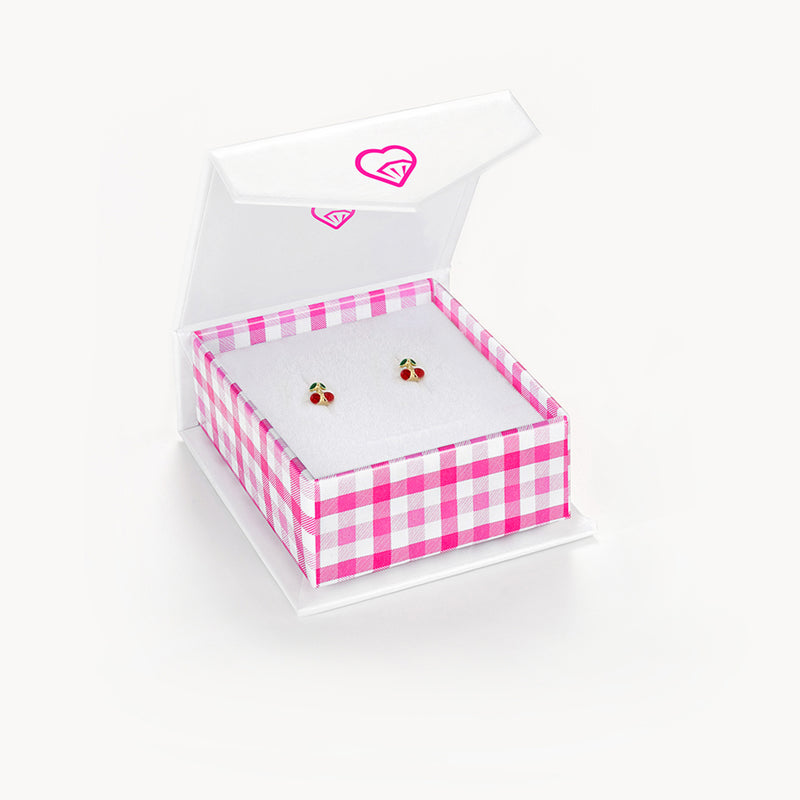 Lucky Cherries Baby / Toddler / Kids Earrings Safety Screw Back Enamel - 14k Gold | Children Collection | Luby