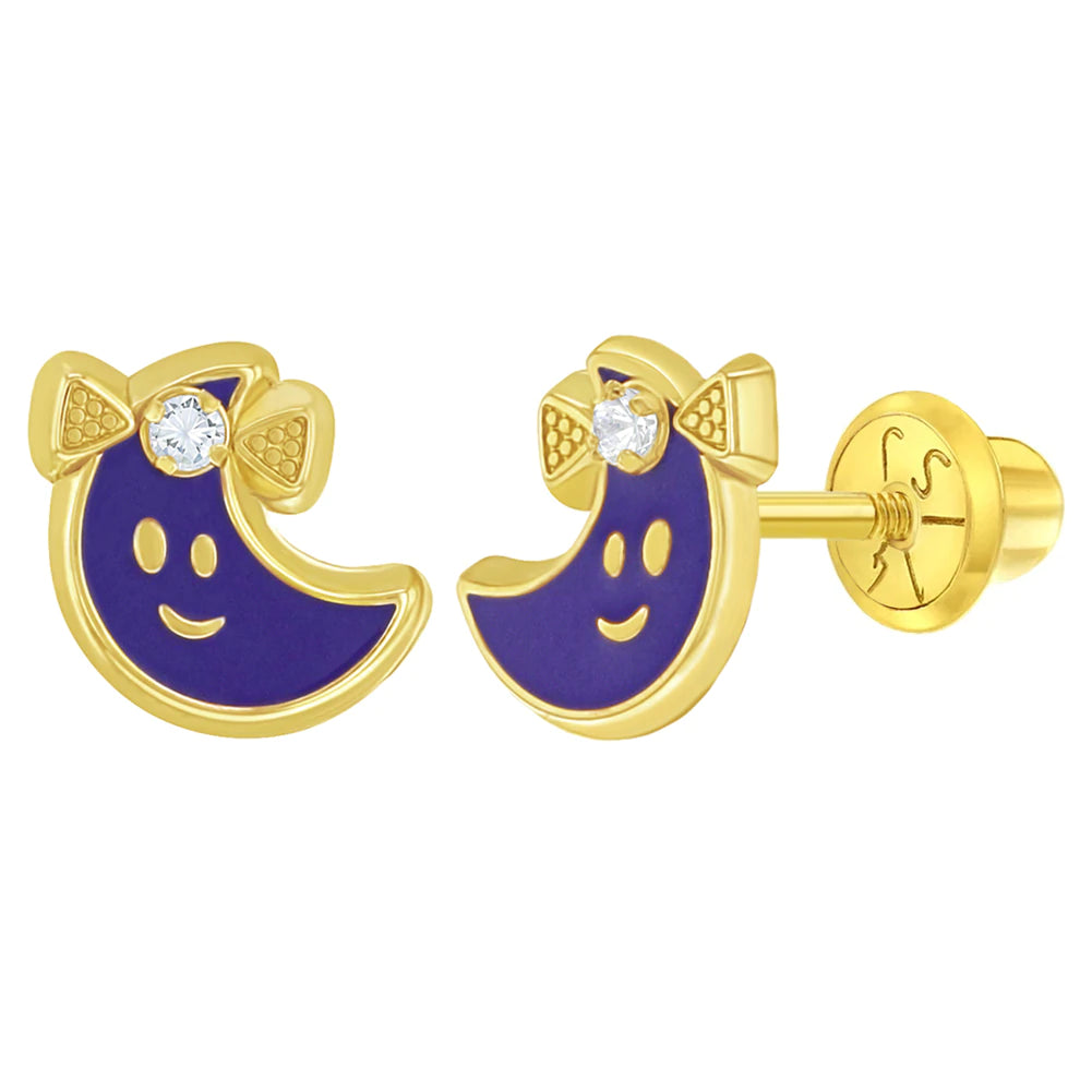 14K Yellow Gold Dainty Purple Enamel Magical Moon | Children Collection | Luby