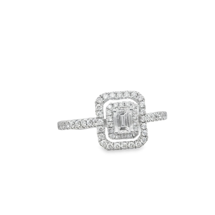 Zeghani White Gold Emerald Cut Delicate Diva Engagement Ring
